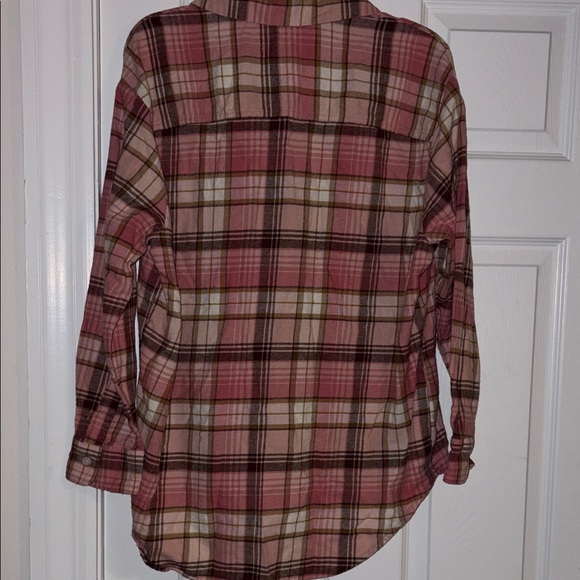 Old Navy Pink and Brown Plaid Boyfriend Shirt - Picture 5 of 6